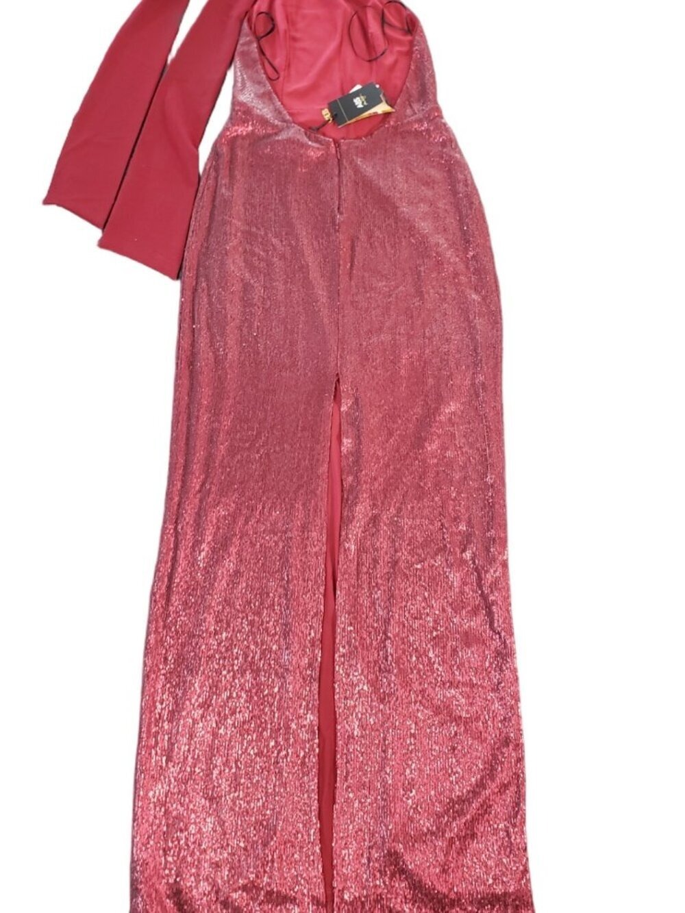 ABS Allen Schwartz Burgundy Sequin Halter Maxi Dress Size 8 - Picture 4 of 13